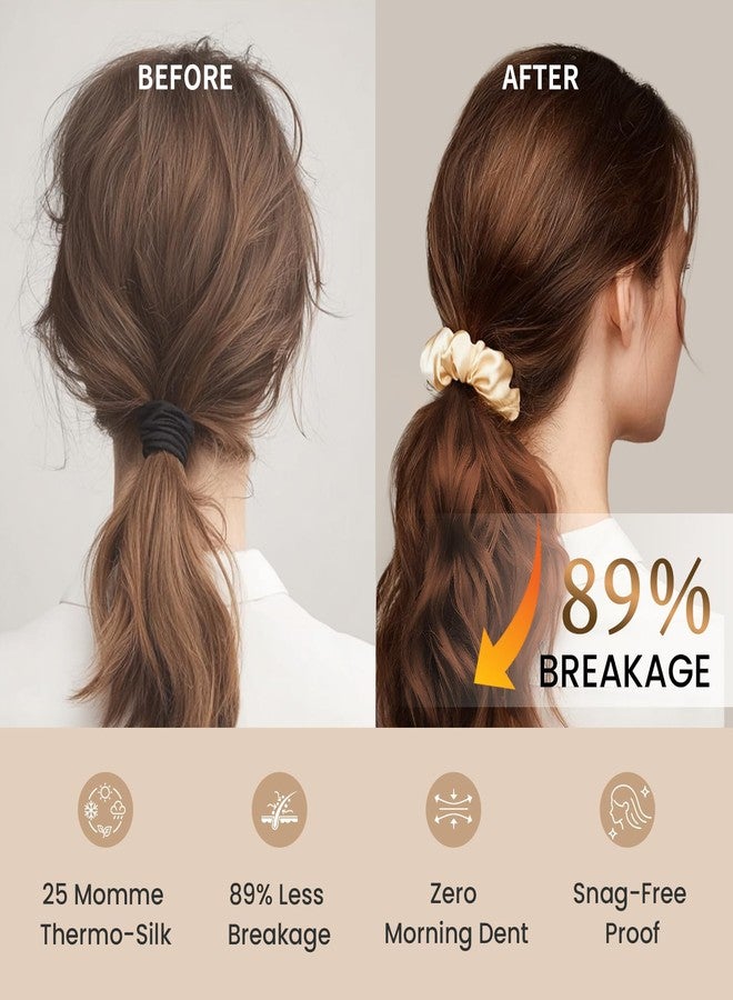 ثكس سيلك ربطات شعر سميكة من حرير التوت الطبيعي 100% من THXSILK، عبوة من 3 قطع، 25 مومي، ربطات شعر سميكة وكثيفة لا تسبب تلف الشعر، مناسبة لجميع أنواع الشعر، بيج - Image 2